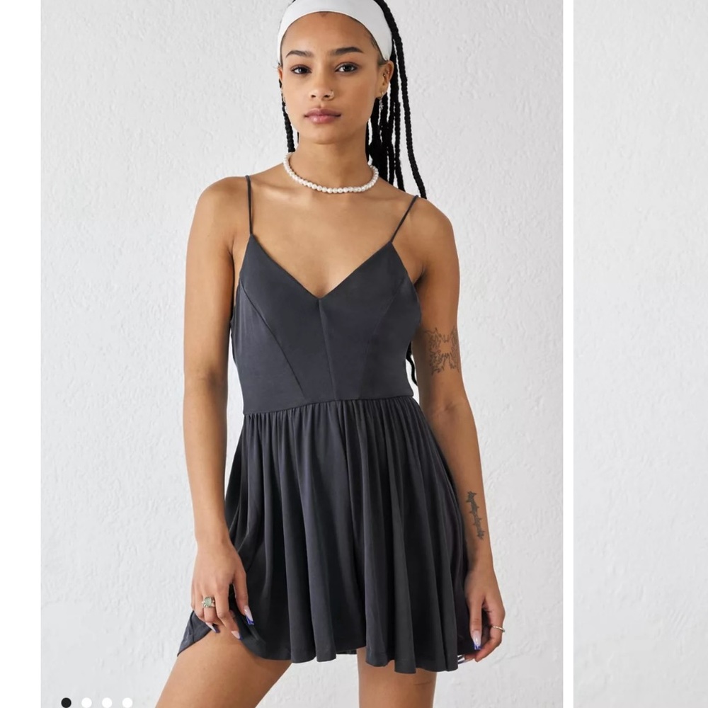 Urban Outfitters Vanessa Cupro Romper in Charcoal (Size M)